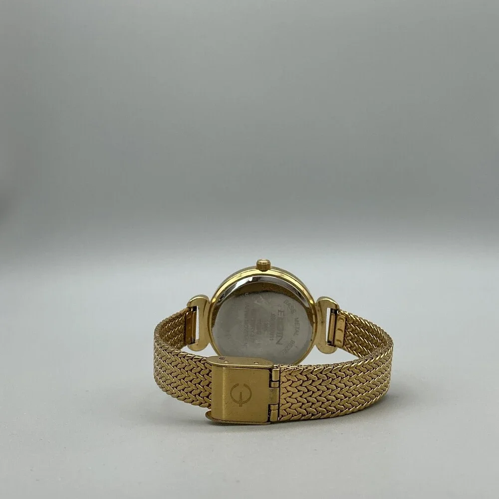 Elgin Womens Watch 35mm Champagne Dial Gold Crystals Mesh Band New Battery